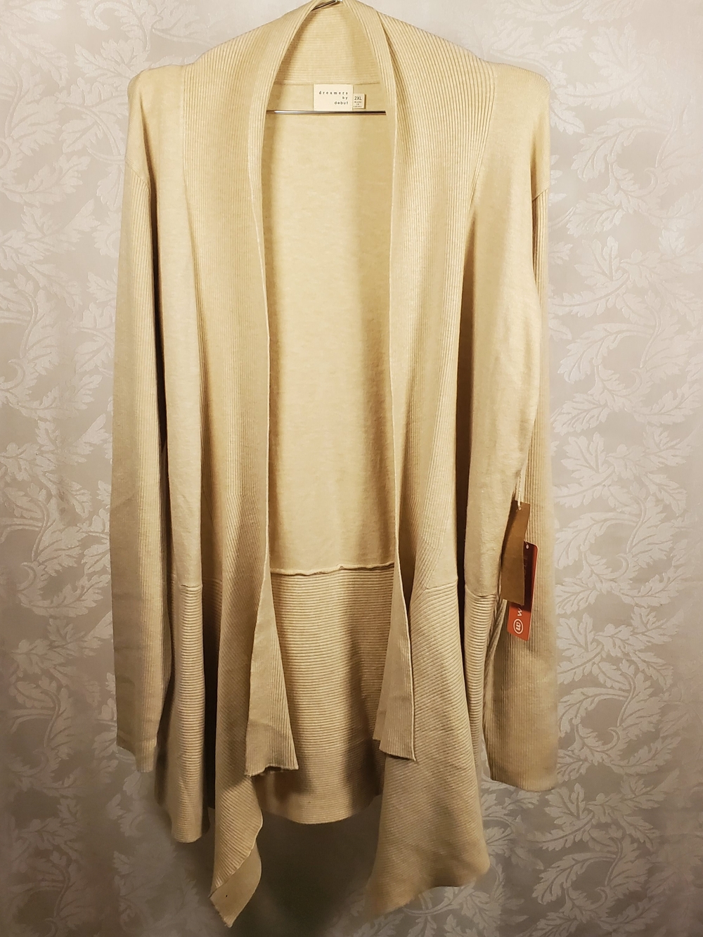 Dreamers By Debut Open-Front Sand Colored Ribbed Sweater Cardigan